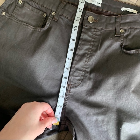 Zara The Dreed Flare chocolate brown coated jean pant high rise 14 - Picture 6 of 7